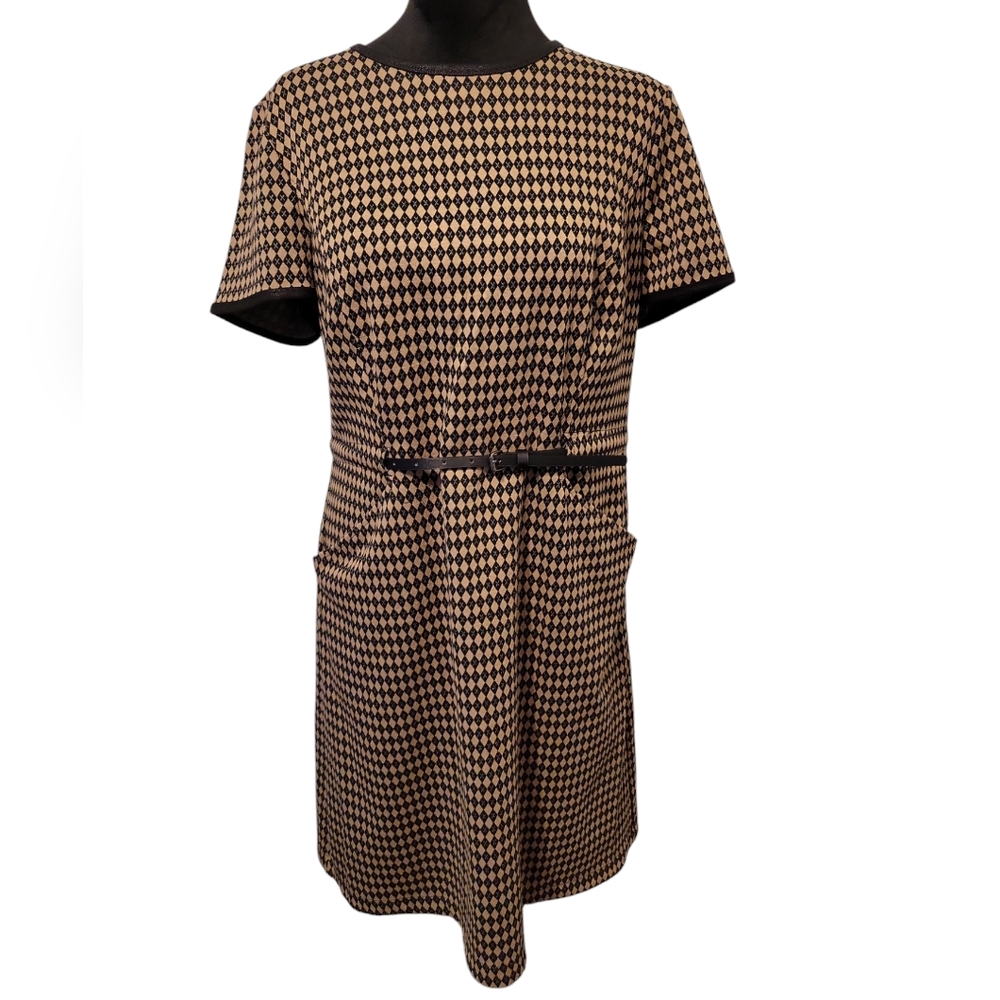 Max Studio Women's Short Sleeve Belt Dress With Pockets Large